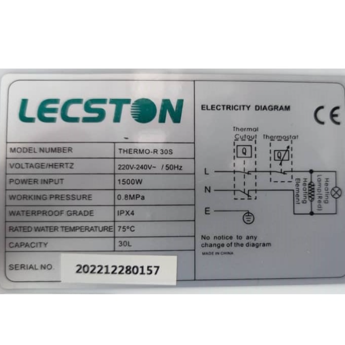 آبگرمکن برقی دیواری 30 لیتری لکستون