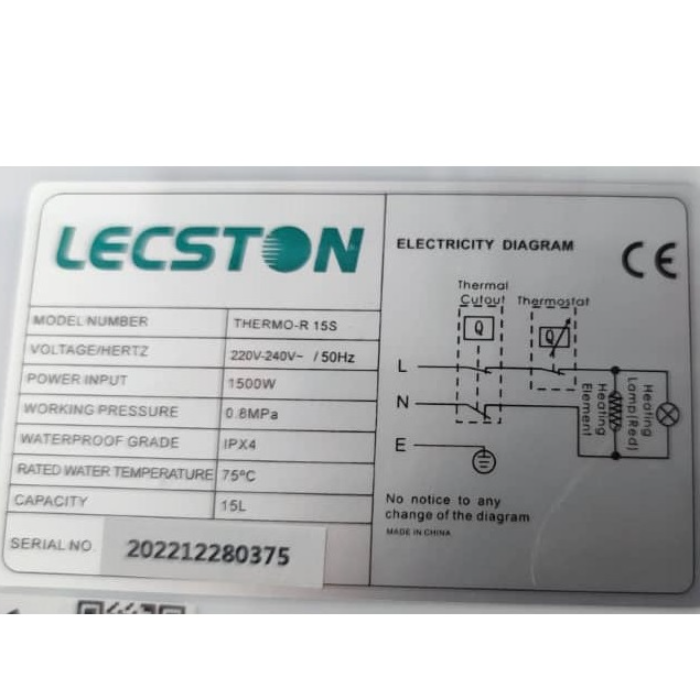 آبگرمکن برقی دیواری لکستون 15 لیتری لکستون